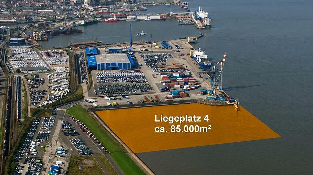 Der neue Liegeplatz 4 in Cuxhaven entsteht auf einer Fläche von 85.000 Quadratmetern. Foto: HWG