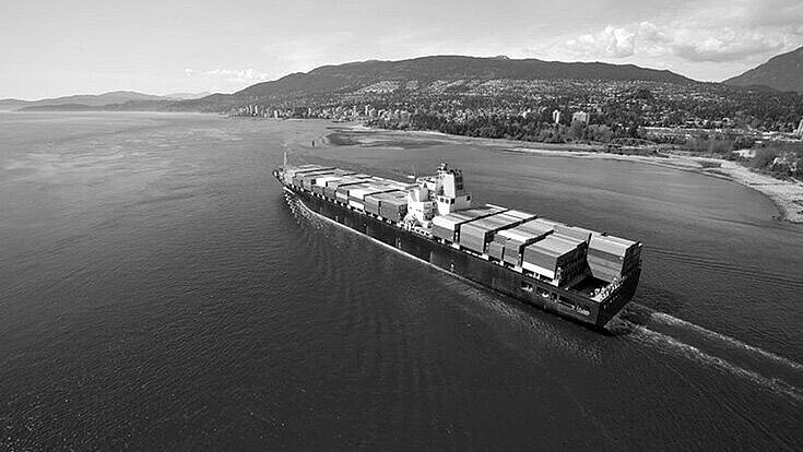 Containerschiff vor Küste