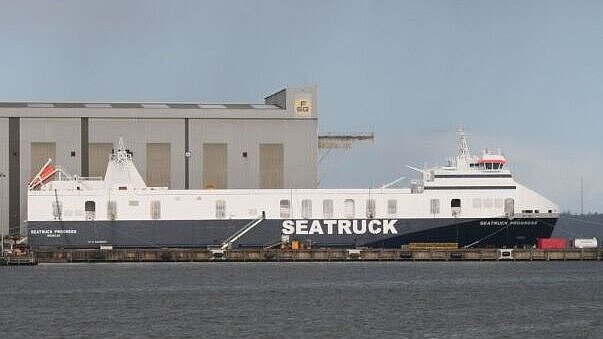 Das Typschiff „Seatruck Progress“ steht vor der Ablieferung. Foto: FSG