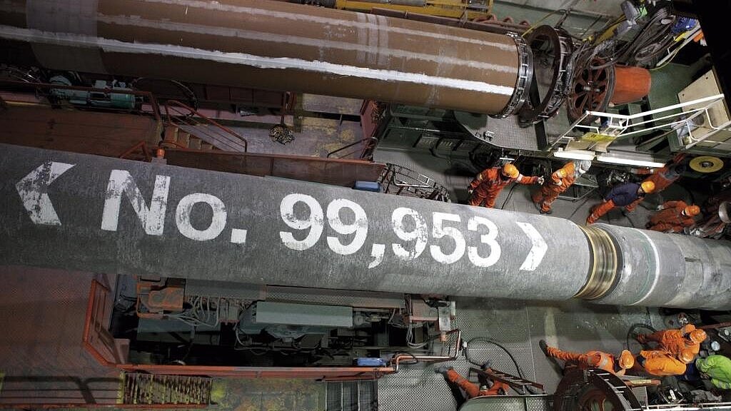 Mitte April wurde die letzte Röhre des zweiten Strangs verlegt. Foto: Nord Stream